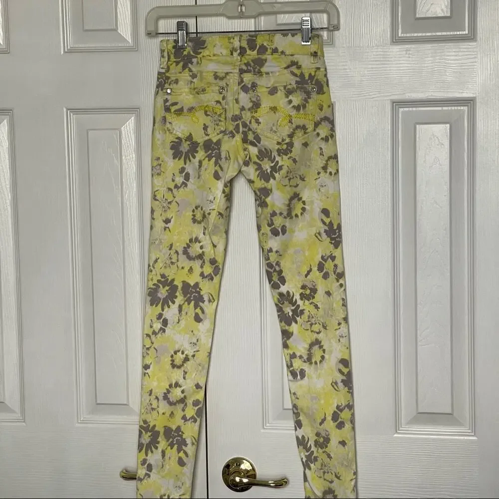 Justice girls yellow gray splash  leggings pants Size 12-S